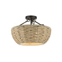 Golden Lighting 1073-SF BLK Hathaway Semi-Flush in Matte Black with Woven Hemp Rope Shade - Crescent Harbor