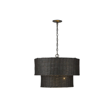 Golden Lighting 1084-6 BLK-BW Erma 6 Light Chandelier in Matte Black with Black Wicker - Crescent Harbor