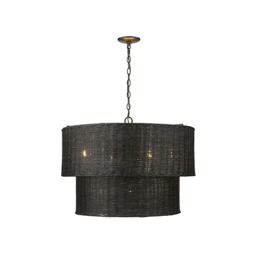 Golden Lighting 1084-9 BLK-BW Erma 9 Light Chandelier in Matte Black with Black Wicker - Crescent Harbor