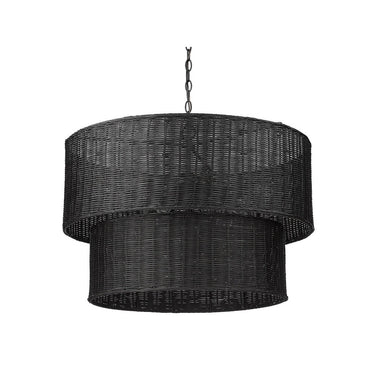 Golden Lighting 1084-9 BLK-BW Erma 9 Light Chandelier in Matte Black with Black Wicker - Crescent Harbor