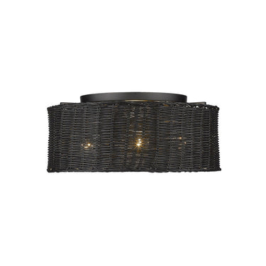 Golden Lighting 1084-FM BLK-BW Erma Flush Mount in Matte Black with Black Wicker - Crescent Harbor