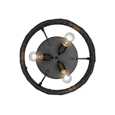 Golden Lighting 1084-FM BLK-BW Erma Flush Mount in Matte Black with Black Wicker - Crescent Harbor