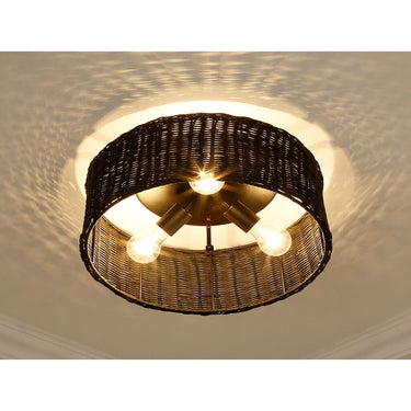 Golden Lighting 1084-FM BLK-BW Erma Flush Mount in Matte Black with Black Wicker - Crescent Harbor