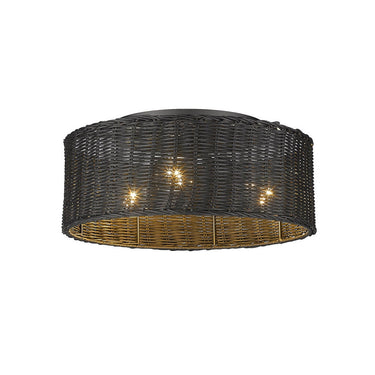 Golden Lighting 1084-FM BLK-BW Erma Flush Mount in Matte Black with Black Wicker - Crescent Harbor
