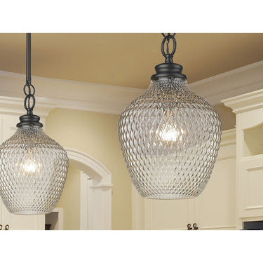 Golden Lighting 1088-M BLK-CLR Adeline Medium Pendant in Matte Black with Clear Glass Shade - Crescent Harbor