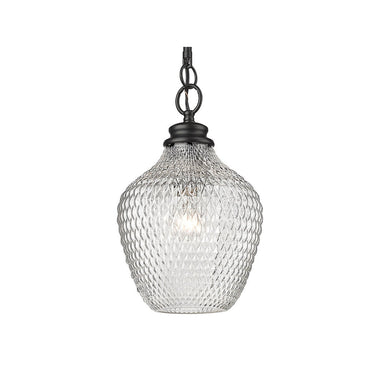 Golden Lighting 1088-M BLK-CLR Adeline Medium Pendant in Matte Black with Clear Glass Shade - Crescent Harbor