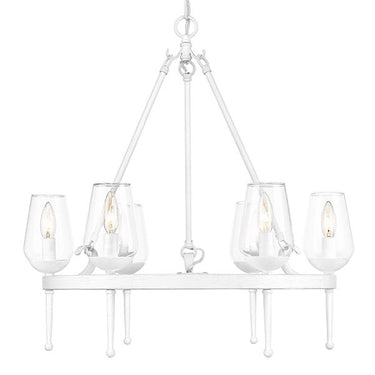 Golden Lighting 1210-6 TWP Regent 6 Light Chandelier in Textured White Plaster with Clear Glass Shade - Crescent Harbor