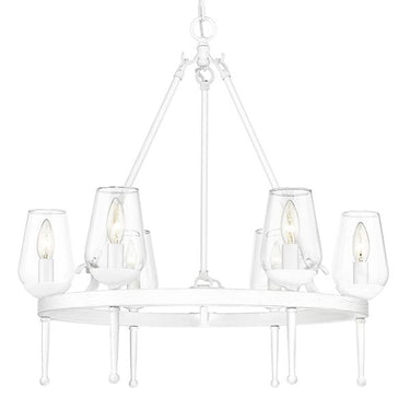 Golden Lighting 1210-6 TWP Regent 6 Light Chandelier in Textured White Plaster with Clear Glass Shade - Crescent Harbor