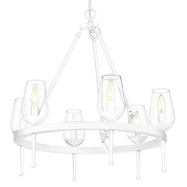 Golden Lighting 1210-6 TWP Regent 6 Light Chandelier in Textured White Plaster with Clear Glass Shade - Crescent Harbor