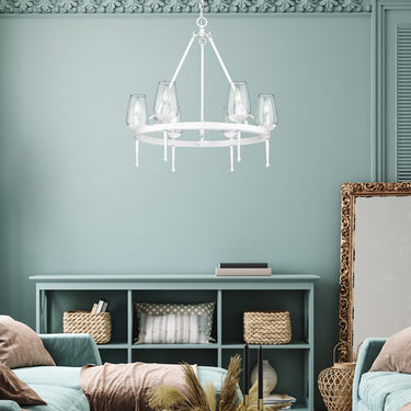 Golden Lighting 1210-6 TWP Regent 6 Light Chandelier in Textured White Plaster with Clear Glass Shade - Crescent Harbor