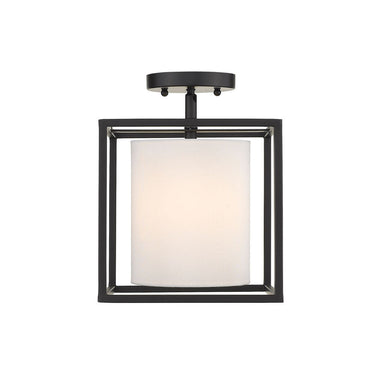 Golden Lighting 2243-1SF BLK-MWS Manhattan Semi-Flush in Matte Black with Modern White Shade - Crescent Harbor