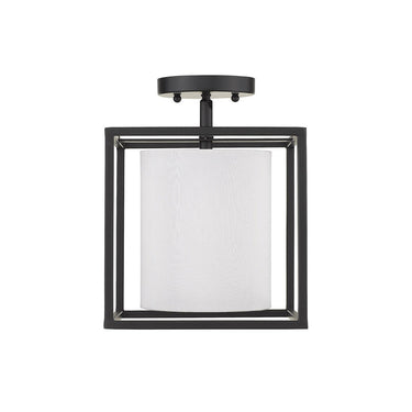 Golden Lighting 2243-1SF BLK-MWS Manhattan Semi-Flush in Matte Black with Modern White Shade - Crescent Harbor