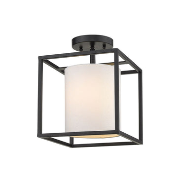 Golden Lighting 2243-1SF BLK-MWS Manhattan Semi-Flush in Matte Black with Modern White Shade - Crescent Harbor