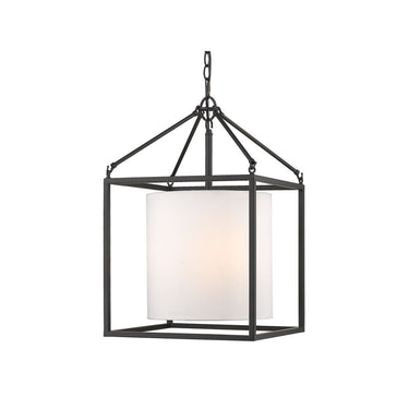 Golden Lighting 2243-3P BLK-MWS Manhattan 3 Light Pendant in Matte Black with Modern White Shade - Crescent Harbor