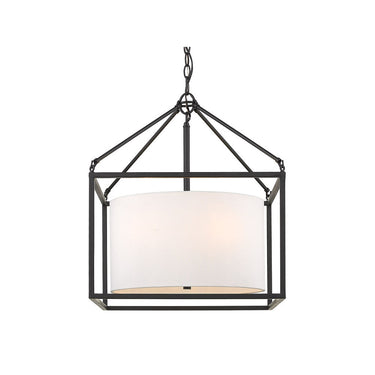 Golden Lighting 2243-5 BLK-MWS Manhattan 5 Light Chandelier in Matte Black with Modern White Shade - Crescent Harbor