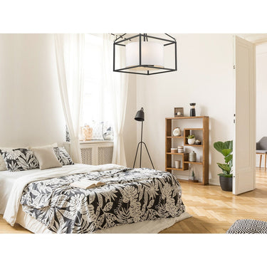 Golden Lighting 2243-5 BLK-MWS Manhattan 5 Light Chandelier in Matte Black with Modern White Shade - Crescent Harbor