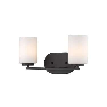 Golden Lighting 2243-BA2 BLK-OP Manhattan 2 Light Bath Vanity in Matte Black with Opal Glass - Crescent Harbor
