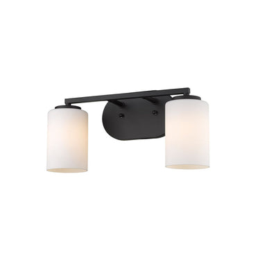 Golden Lighting 2243-BA2 BLK-OP Manhattan 2 Light Bath Vanity in Matte Black with Opal Glass - Crescent Harbor
