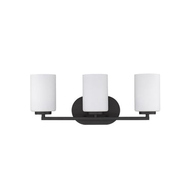 Golden Lighting 2243-BA3 BLK-OP Manhattan 3 Light Bath Vanity in Matte Black with Opal Glass - Crescent Harbor