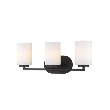 Golden Lighting 2243-BA3 BLK-OP Manhattan 3 Light Bath Vanity in Matte Black with Opal Glass - Crescent Harbor