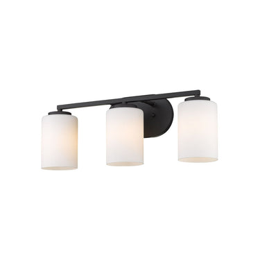 Golden Lighting 2243-BA3 BLK-OP Manhattan 3 Light Bath Vanity in Matte Black with Opal Glass - Crescent Harbor