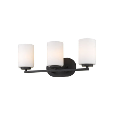 Golden Lighting 2243-BA3 BLK-OP Manhattan 3 Light Bath Vanity in Matte Black with Opal Glass - Crescent Harbor
