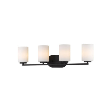 Golden Lighting 2243-BA4 BLK-OP Manhattan 4 Light Bath Vanity in Matte Black with Opal Glass - Crescent Harbor