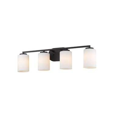 Golden Lighting 2243-BA4 BLK-OP Manhattan 4 Light Bath Vanity in Matte Black with Opal Glass - Crescent Harbor