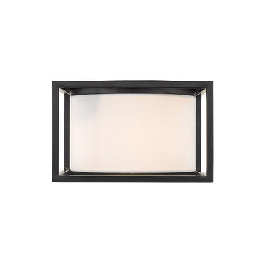 Golden Lighting 2243-FM BLK-MWS Manhattan Flush Mount in Matte Black with Modern White Shade - Crescent Harbor