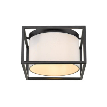 Golden Lighting 2243-FM BLK-MWS Manhattan Flush Mount in Matte Black with Modern White Shade - Crescent Harbor