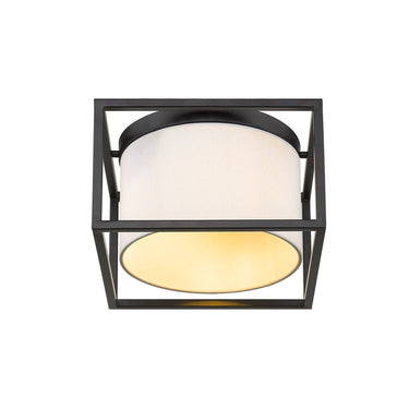 Golden Lighting 2243-FM BLK-MWS Manhattan Flush Mount in Matte Black with Modern White Shade - Crescent Harbor