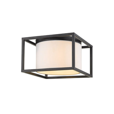 Golden Lighting 2243-FM BLK-MWS Manhattan Flush Mount in Matte Black with Modern White Shade - Crescent Harbor