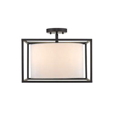 Golden Lighting 2243-SF BLK-MWS Manhattan Semi-Flush in Matte Black with Modern White Shade - Crescent Harbor