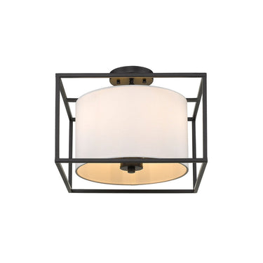 Golden Lighting 2243-SF BLK-MWS Manhattan Semi-Flush in Matte Black with Modern White Shade - Crescent Harbor