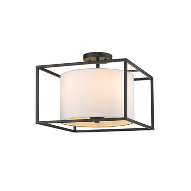 Golden Lighting 2243-SF BLK-MWS Manhattan Semi-Flush in Matte Black with Modern White Shade - Crescent Harbor