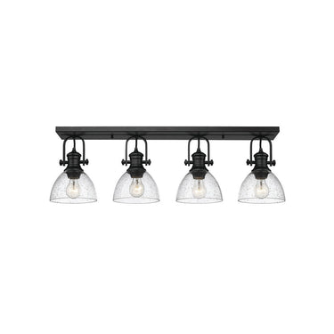 Golden Lighting 3118-4SF BLK-SD Hines 4 Light Semi-Flush in Matte Black with Seeded Glass Shade - Crescent Harbor