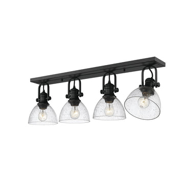 Golden Lighting 3118-BA4 BLK-SD Hines 4 Light Bath Vanity in Matte Black with Seeded Glass - Crescent Harbor
