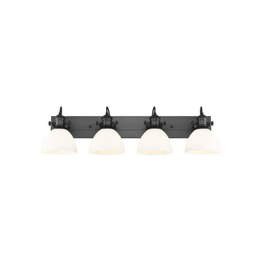 Golden Lighting 3118-BA4 BLK-SD Hines 4 Light Bath Vanity in Matte Black with Seeded Glass - Crescent Harbor