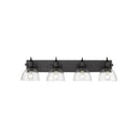 Golden Lighting 3118-BA4 BLK-SD Hines 4 Light Bath Vanity in Matte Black with Seeded Glass - Crescent Harbor