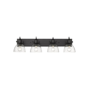 Golden Lighting 3118-BA4 BLK-SD Hines 4 Light Bath Vanity in Matte Black with Seeded Glass - Crescent Harbor