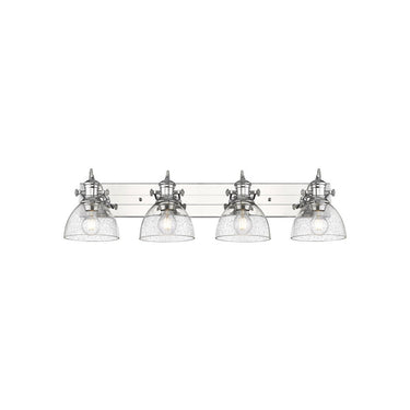 Golden Lighting 3118-BA4 BLK-SD Hines 4 Light Bath Vanity in Matte Black with Seeded Glass - Crescent Harbor