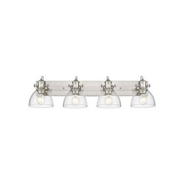Golden Lighting 3118-BA4 BLK-SD Hines 4 Light Bath Vanity in Matte Black with Seeded Glass - Crescent Harbor