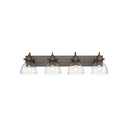 Golden Lighting 3118-BA4 BLK-SD Hines 4 Light Bath Vanity in Matte Black with Seeded Glass - Crescent Harbor