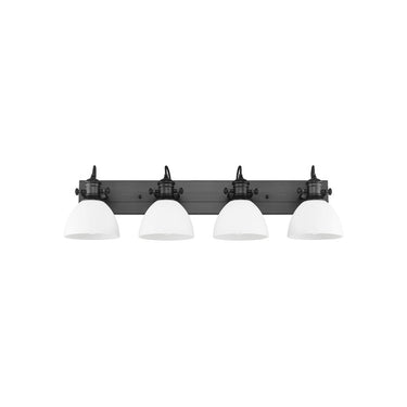 Golden Lighting 3118-BA4 BLK-SD Hines 4 Light Bath Vanity in Matte Black with Seeded Glass - Crescent Harbor