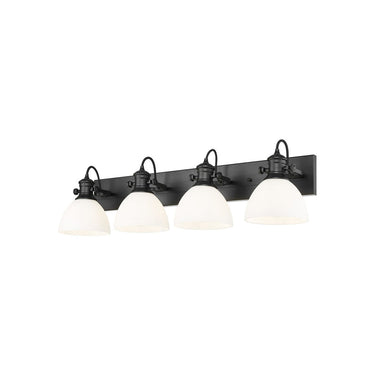 Golden Lighting 3118-BA4 BLK-SD Hines 4 Light Bath Vanity in Matte Black with Seeded Glass - Crescent Harbor