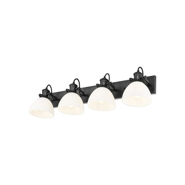 Golden Lighting 3118-BA4 BLK-SD Hines 4 Light Bath Vanity in Matte Black with Seeded Glass - Crescent Harbor