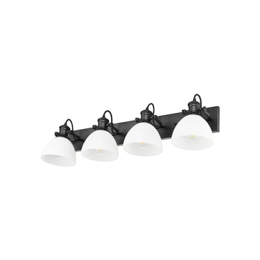 Golden Lighting 3118-BA4 BLK-SD Hines 4 Light Bath Vanity in Matte Black with Seeded Glass - Crescent Harbor