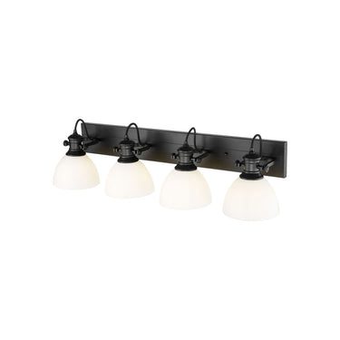 Golden Lighting 3118-BA4 BLK-SD Hines 4 Light Bath Vanity in Matte Black with Seeded Glass - Crescent Harbor
