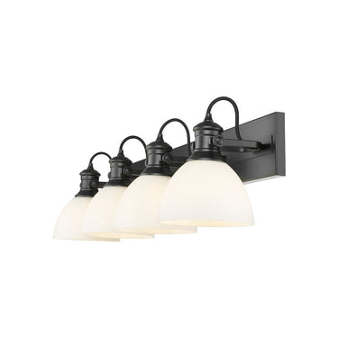 Golden Lighting 3118-BA4 BLK-SD Hines 4 Light Bath Vanity in Matte Black with Seeded Glass - Crescent Harbor