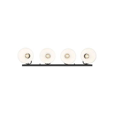Golden Lighting 3118-BA4 BLK-SD Hines 4 Light Bath Vanity in Matte Black with Seeded Glass - Crescent Harbor